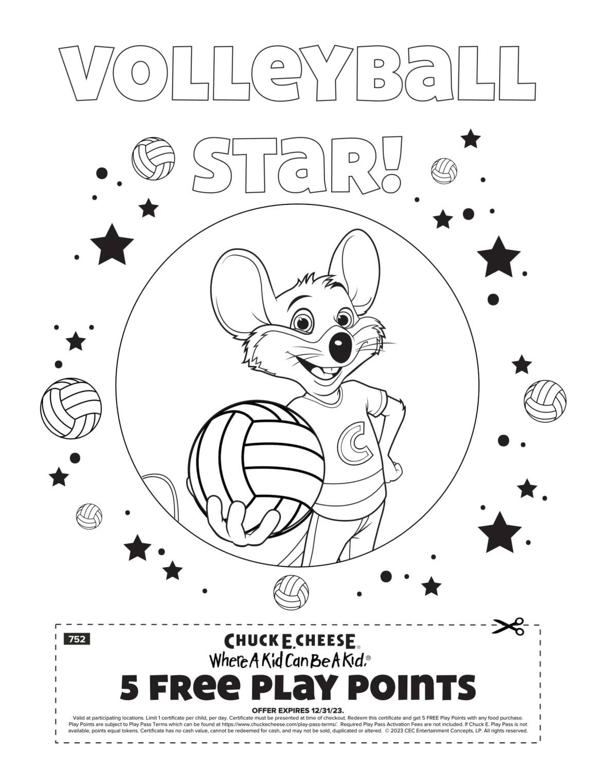 Chuck E. Cheese - Estrella del vóleibol - Hoja para colorear