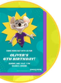 Invitación al 6.° cumpleaños de Oliver con Chuck E. en la invitación